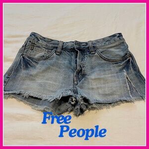 Free People High Rise Distressed Denim Shorts Button Fly Cutoff Jean Vintage